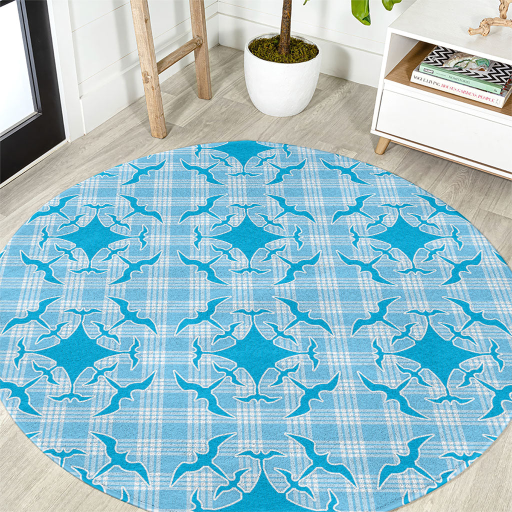 Polu Hawaii Iwa Bird Palaka Motifs Round Carpet LT14 Blue - Polynesian Pride