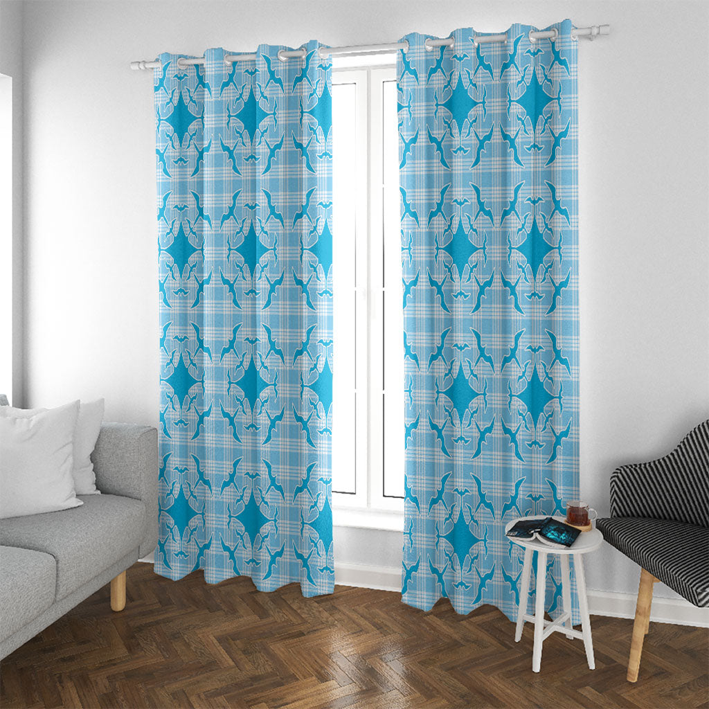 Polu Hawaii Iwa Bird Palaka Motifs Window Curtain LT14 With Grommets Blue - Polynesian Pride