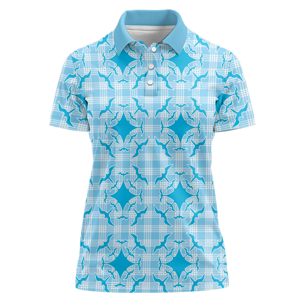 Polu Hawaii Iwa Bird Palaka Motifs Women Polo Shirt LT14 Female Blue - Polynesian Pride