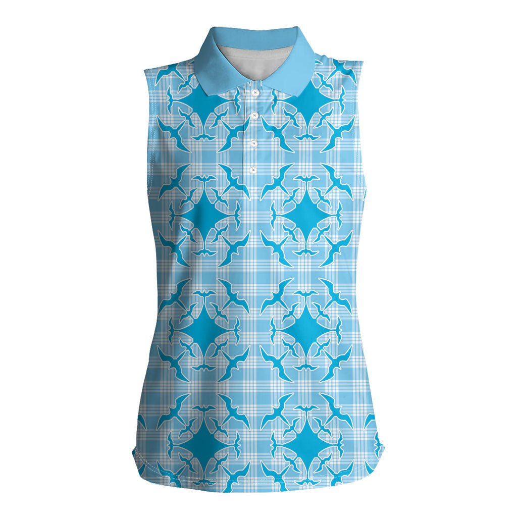 Polu Hawaii Iwa Bird Palaka Motifs Women Sleeveless Polo Shirt LT14 Female Blue - Polynesian Pride