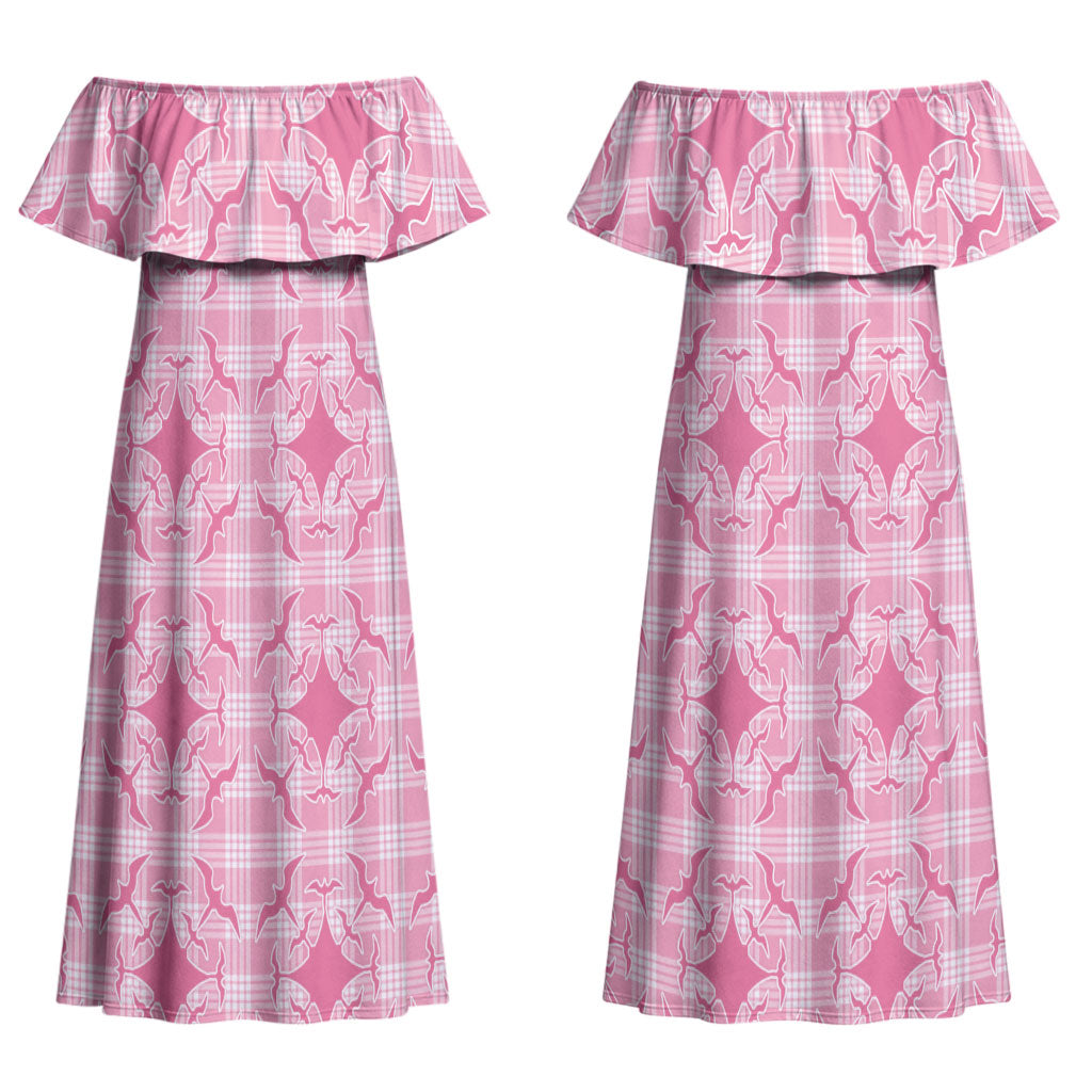Alaka Hawaii Iwa Bird Palaka Motifs Couples Matching Off Shoulder Maxi Dress and Long Sleeve Button Shirt LT14 - Polynesian Pride