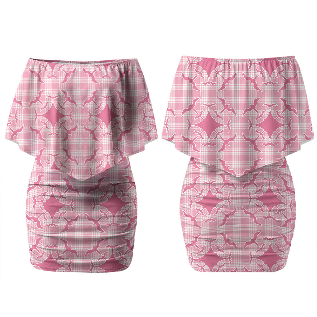 Alaka Hawaii Iwa Bird Palaka Motifs Couples Matching Off Shoulder Short Dress and Long Sleeve Button Shirt LT14 - Polynesian Pride