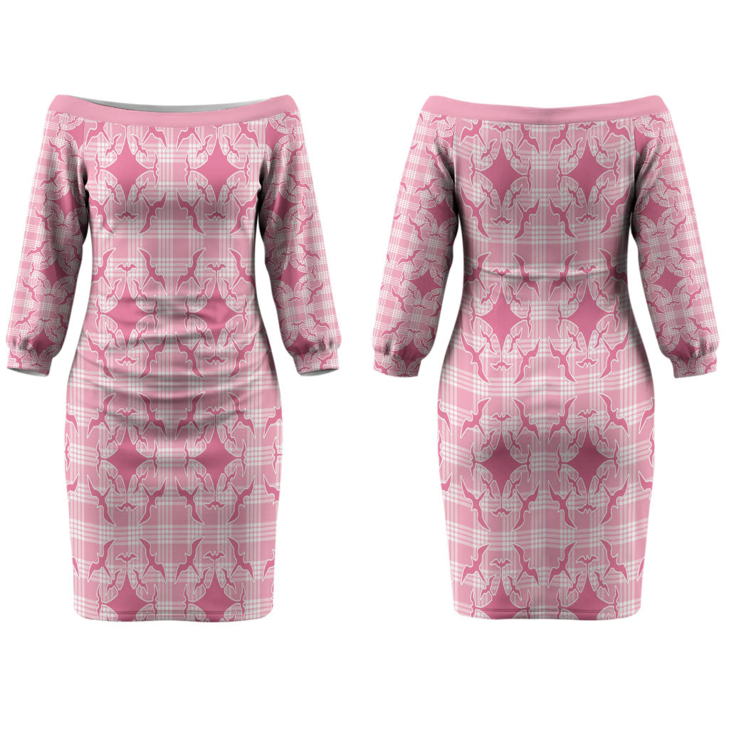 Alaka Hawaii Iwa Bird Palaka Motifs Couples Matching Off The Shoulder Long Sleeve Dress and Hawaiian Shirt LT14 - Polynesian Pride