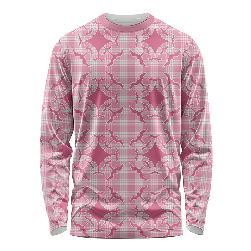 Alaka Hawaii Iwa Bird Palaka Motifs Long Sleeve Shirt LT14 Unisex Pink - Polynesian Pride