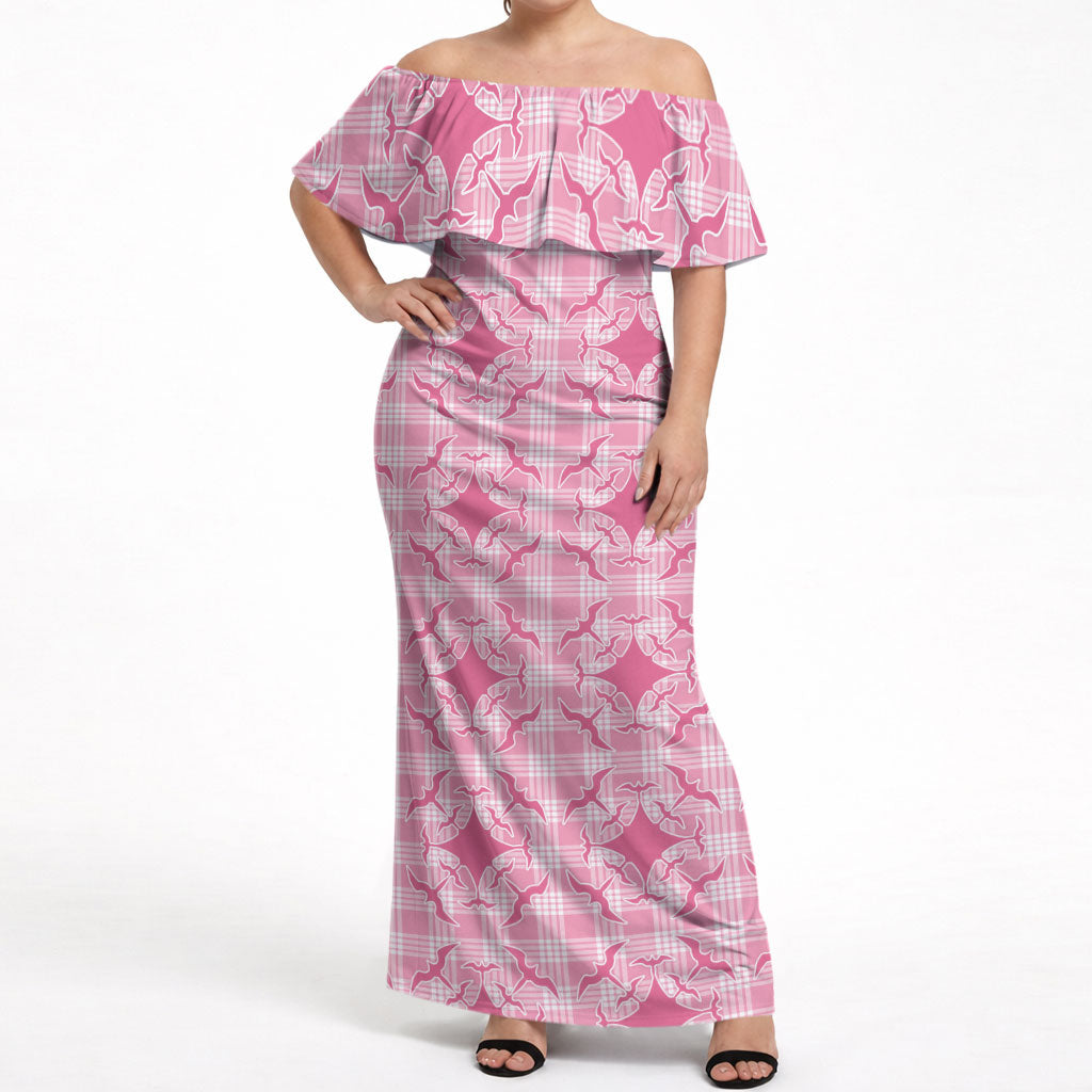 Alaka Hawaii Iwa Bird Palaka Motifs Off Shoulder Maxi Dress LT14 Women Pink - Polynesian Pride