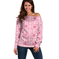 Alaka Hawaii Iwa Bird Palaka Motifs Off Shoulder Sweater LT14 Women Pink - Polynesian Pride