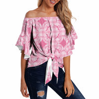 Alaka Hawaii Iwa Bird Palaka Motifs Off Shoulder Wrap Waist Top LT14 Pink - Polynesian Pride