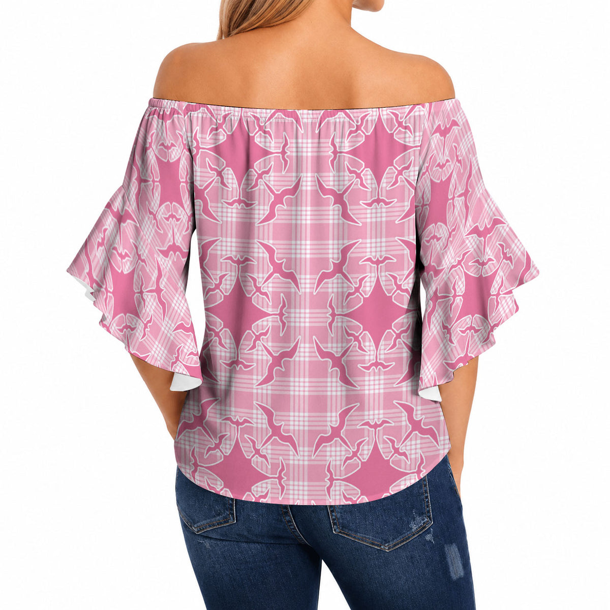 Alaka Hawaii Iwa Bird Palaka Motifs Off Shoulder Wrap Waist Top LT14 - Polynesian Pride
