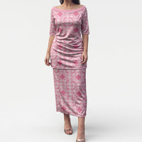 Alaka Hawaii Iwa Bird Palaka Motifs Puletasi LT14 Long Dress Pink - Polynesian Pride
