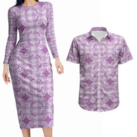 Poni Hawaii Iwa Bird Palaka Motifs Couples Matching Long Sleeve Bodycon Dress and Hawaiian Shirt LT14 Purple - Polynesian Pride