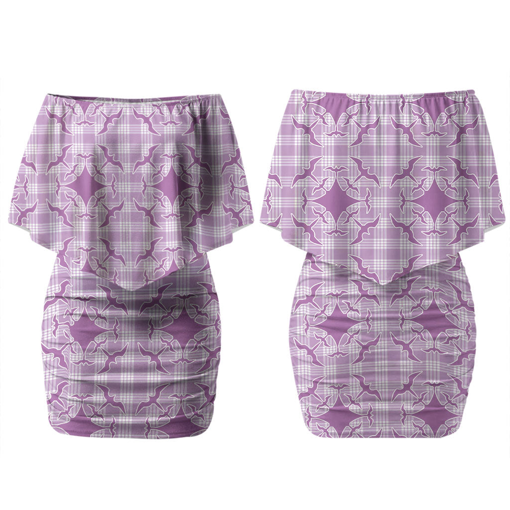 Poni Hawaii Iwa Bird Palaka Motifs Couples Matching Off Shoulder Short Dress and Long Sleeve Button Shirt LT14 - Polynesian Pride