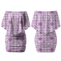 Poni Hawaii Iwa Bird Palaka Motifs Couples Matching Off Shoulder Short Dress and Long Sleeve Button Shirt LT14 - Polynesian Pride