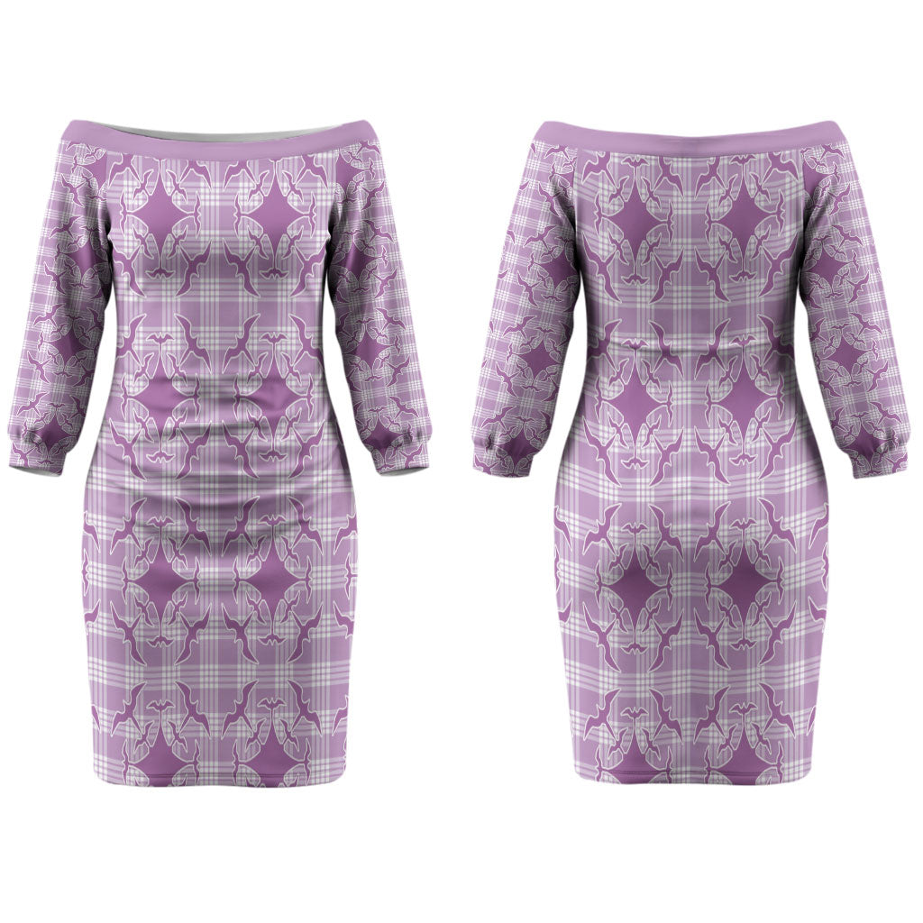 Poni Hawaii Iwa Bird Palaka Motifs Couples Matching Off The Shoulder Long Sleeve Dress and Hawaiian Shirt LT14 - Polynesian Pride