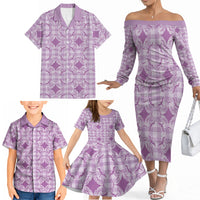 Poni Hawaii Iwa Bird Palaka Motifs Family Matching Off The Shoulder Long Sleeve Dress and Hawaiian Shirt LT14 - Polynesian Pride