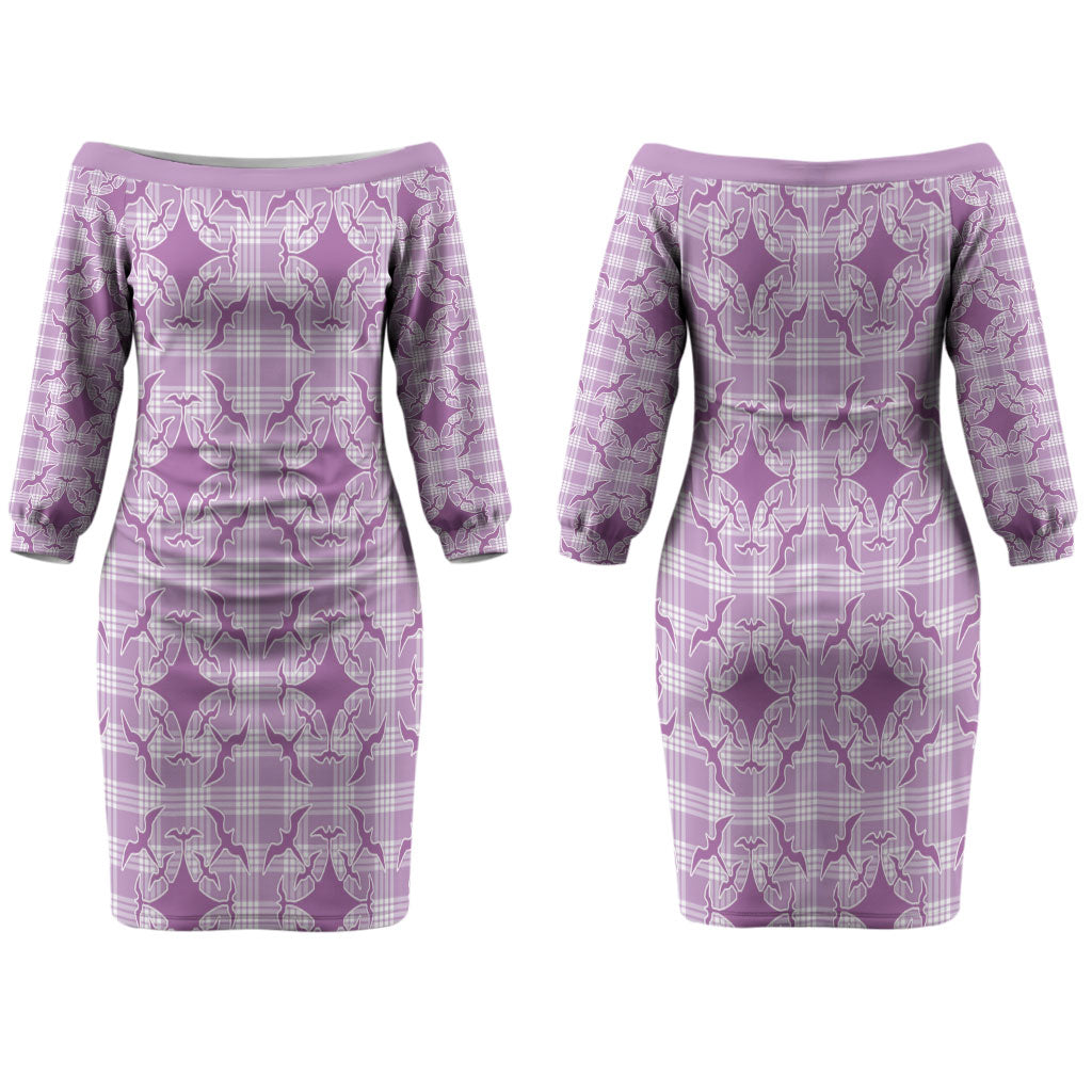 Poni Hawaii Iwa Bird Palaka Motifs Family Matching Off The Shoulder Long Sleeve Dress and Hawaiian Shirt LT14 Mom's Dress Purple - Polynesian Pride