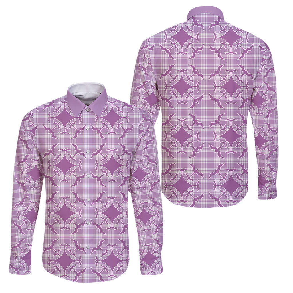 Poni Hawaii Iwa Bird Palaka Motifs Family Matching Off The Shoulder Long Sleeve Dress and Hawaiian Shirt LT14 Dad's Shirt - Long Sleeve Purple - Polynesian Pride