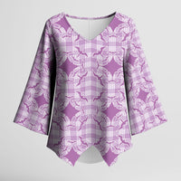 Poni Hawaii Iwa Bird Palaka Motifs Kimono Sleeve Blouse LT14 Female Purple - Polynesian Pride