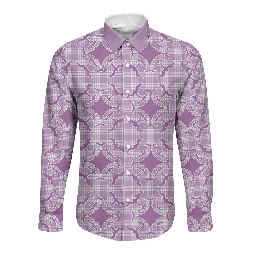 Poni Hawaii Iwa Bird Palaka Motifs Long Sleeve Button Shirt LT14 Unisex Purple - Polynesian Pride