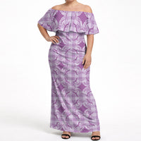 Poni Hawaii Iwa Bird Palaka Motifs Off Shoulder Maxi Dress LT14 Women Purple - Polynesian Pride