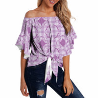 Poni Hawaii Iwa Bird Palaka Motifs Off Shoulder Wrap Waist Top LT14 Purple - Polynesian Pride