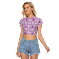 Poni Hawaii Iwa Bird Palaka Motifs Raglan Cropped T Shirt LT14 Female Purple - Polynesian Pride