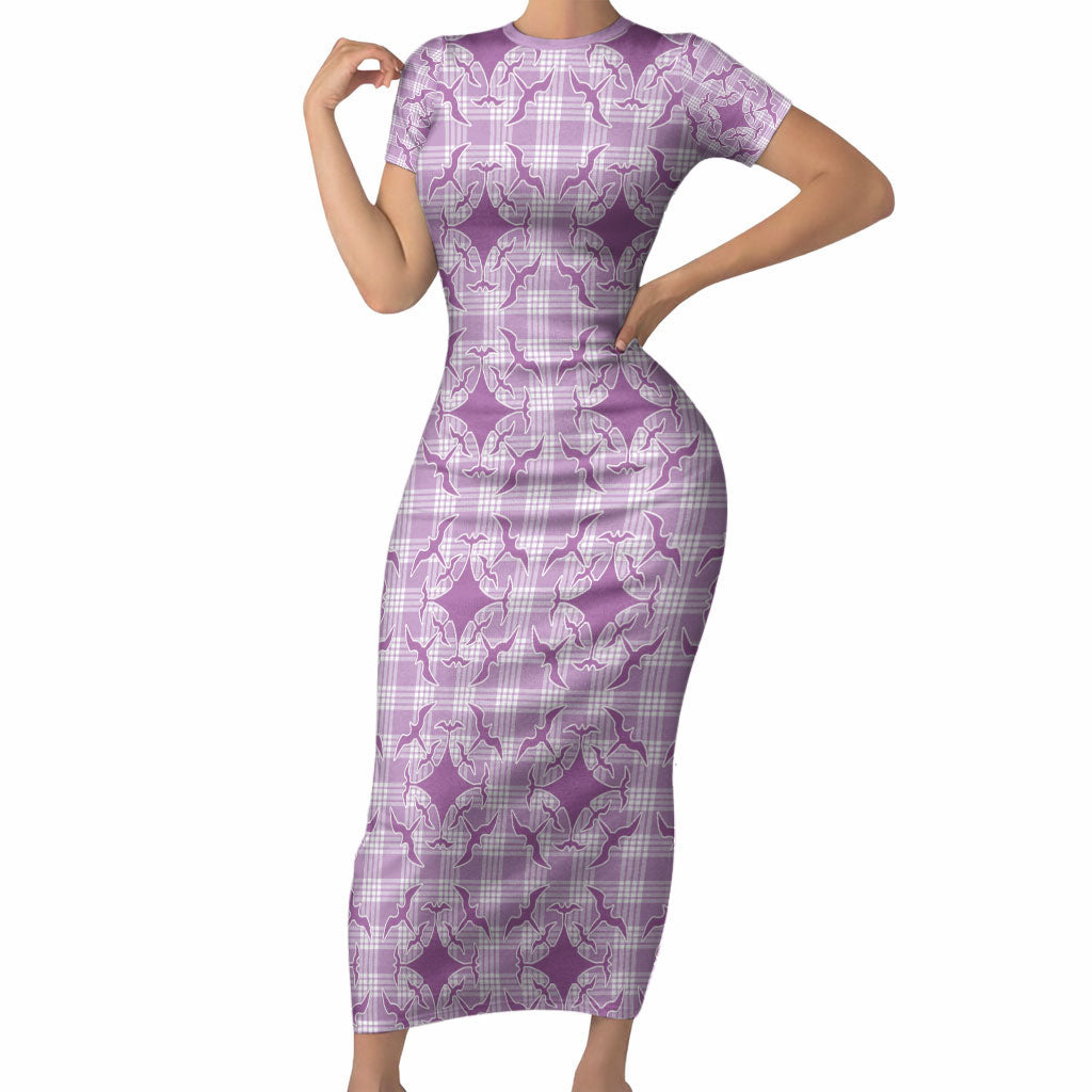 Poni Hawaii Iwa Bird Palaka Motifs Short Sleeve Bodycon Dress LT14 Long Dress Purple - Polynesian Pride