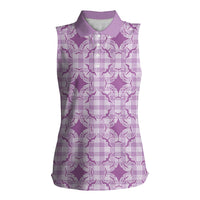 Poni Hawaii Iwa Bird Palaka Motifs Women Sleeveless Polo Shirt LT14 Female Purple - Polynesian Pride