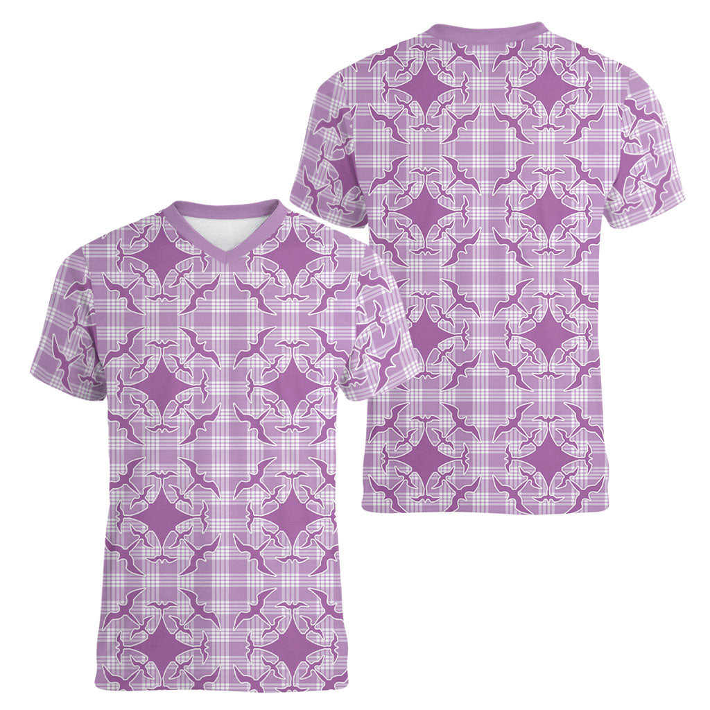 Poni Hawaii Iwa Bird Palaka Motifs Women V-Neck T-Shirt LT14 - Polynesian Pride