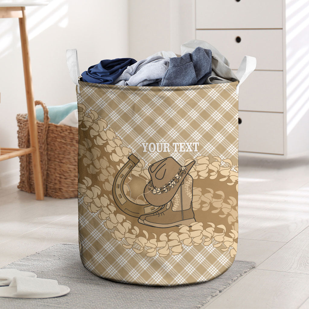 Makue Hawaii Cowboy Palaka Motifs Personalised Laundry Basket Paniolo Festival Puakenikeni Lei LT14 Brown - Polynesian Pride