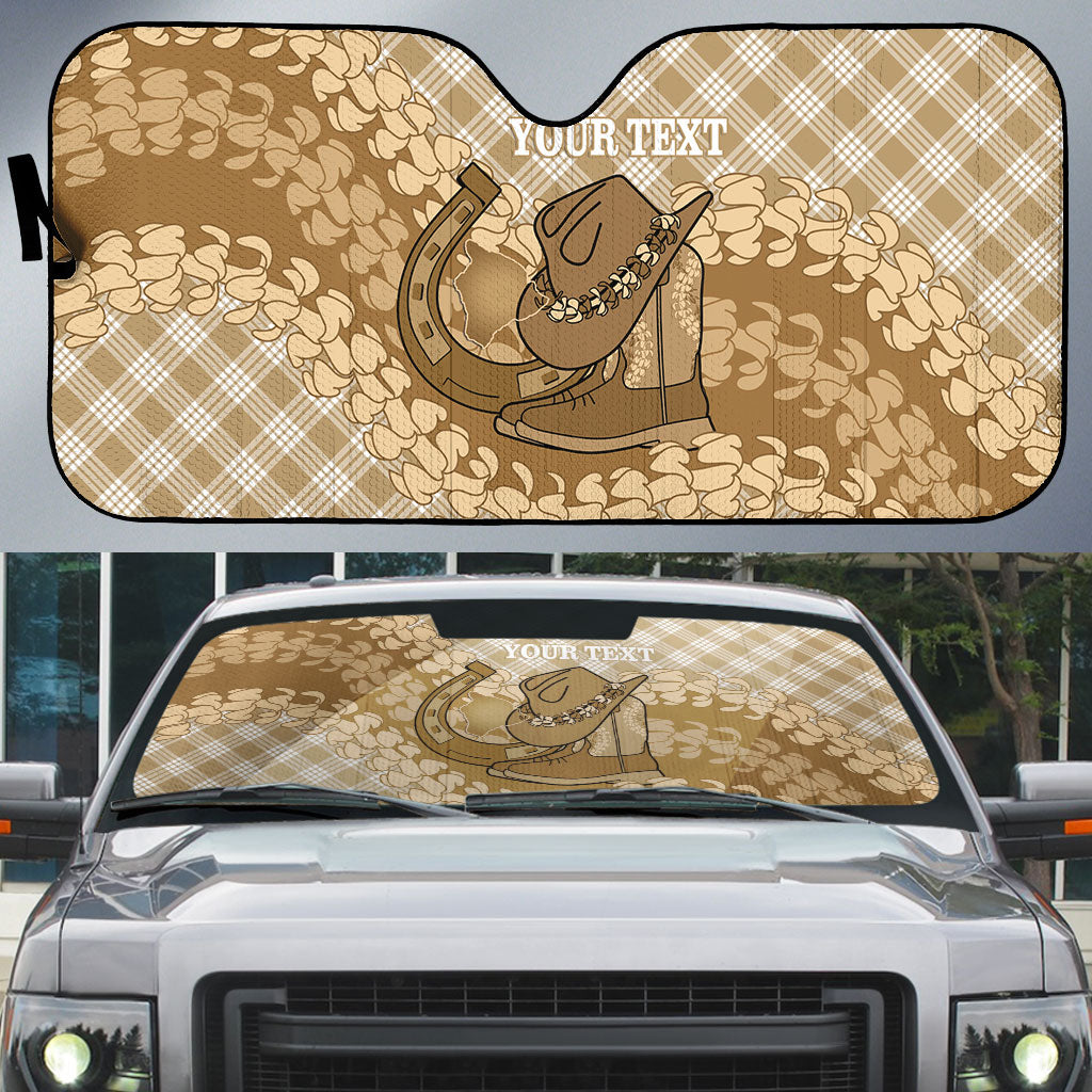 Makue Hawaii Cowboy Palaka Motifs Personalised Auto Sun Shade Paniolo Festival Puakenikeni Lei LT14 Brown - Polynesian Pride