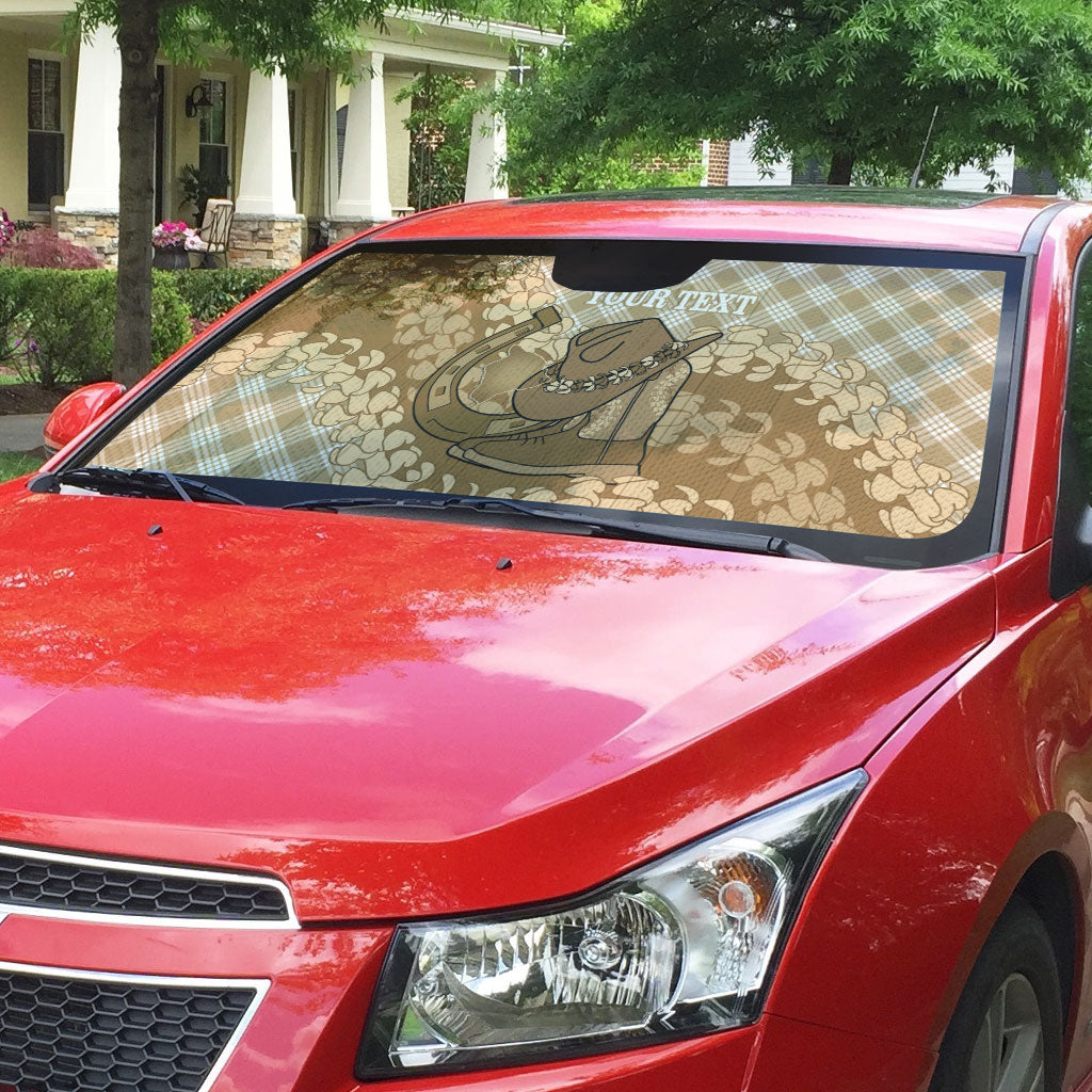 Makue Hawaii Cowboy Palaka Motifs Personalised Auto Sun Shade Paniolo Festival Puakenikeni Lei LT14 - Polynesian Pride
