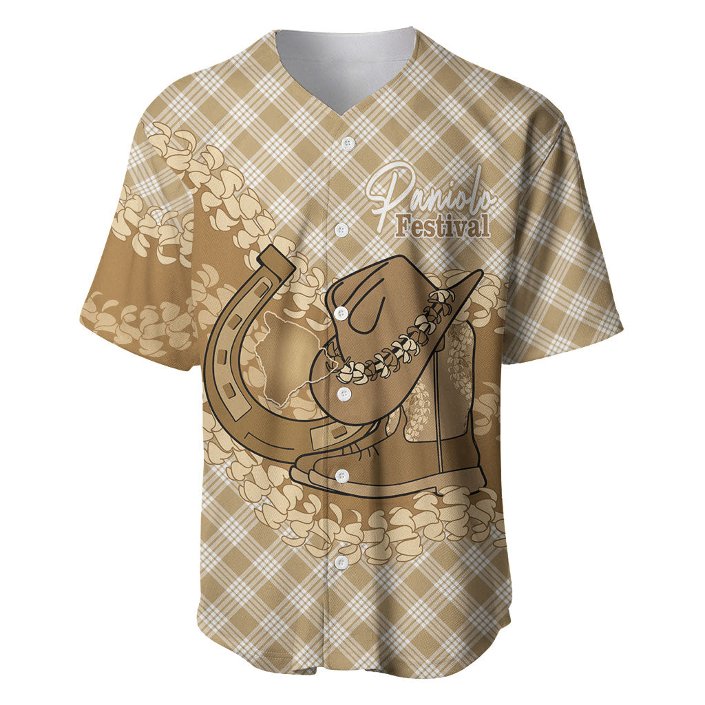 Makue Hawaii Cowboy Palaka Motifs Personalised Baseball Jersey Paniolo Festival Puakenikeni Lei