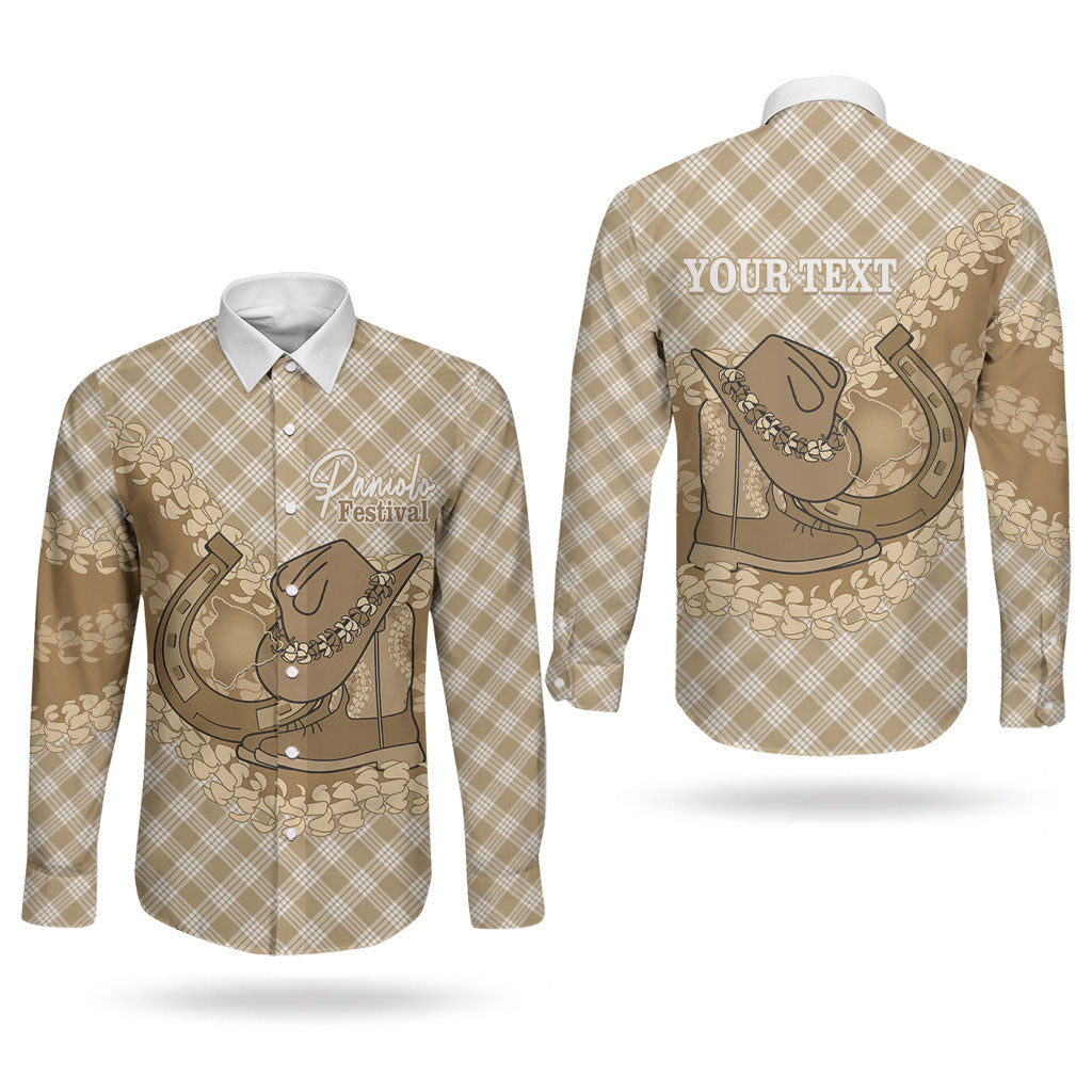 Makue Hawaii Cowboy Palaka Motifs Personalised Couples Matching Long Sleeve Bodycon Dress and Long Sleeve Button Shirt Paniolo Festival Puakenikeni Lei LT14 - Polynesian Pride