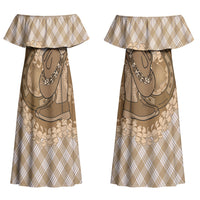 Makue Hawaii Cowboy Palaka Motifs Personalised Couples Matching Off Shoulder Maxi Dress and Hawaiian Shirt Paniolo Festival Puakenikeni Lei LT14 - Polynesian Pride