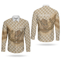 Makue Hawaii Cowboy Palaka Motifs Personalised Couples Matching Off Shoulder Short Dress and Long Sleeve Button Shirt Paniolo Festival Puakenikeni Lei LT14 - Polynesian Pride