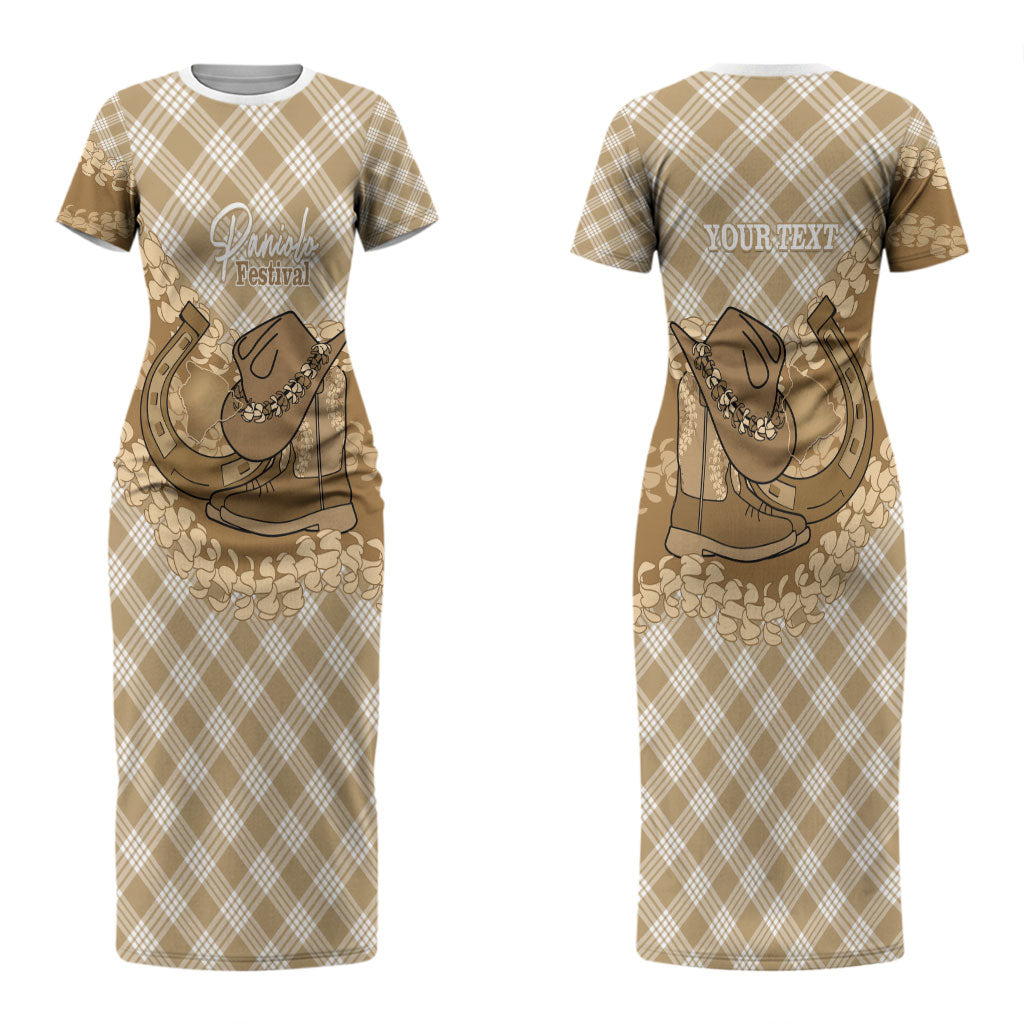 Makue Hawaii Cowboy Palaka Motifs Personalised Couples Matching Short Sleeve Bodycon Dress and Hawaiian Shirt Paniolo Festival Puakenikeni Lei LT14 - Polynesian Pride