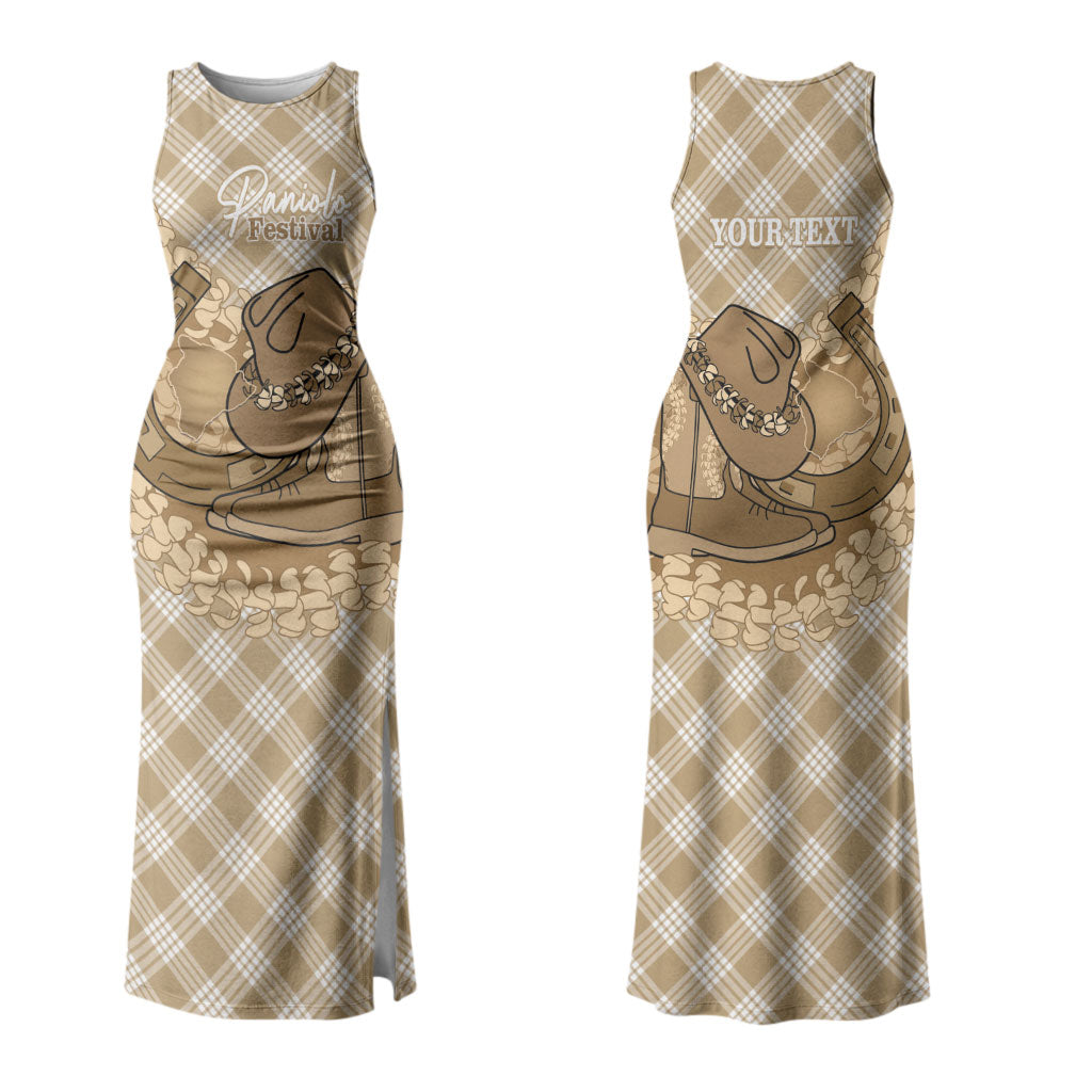 Makue Hawaii Cowboy Palaka Motifs Personalised Couples Matching Tank Maxi Dress and Hawaiian Shirt Paniolo Festival Puakenikeni Lei LT14 - Polynesian Pride