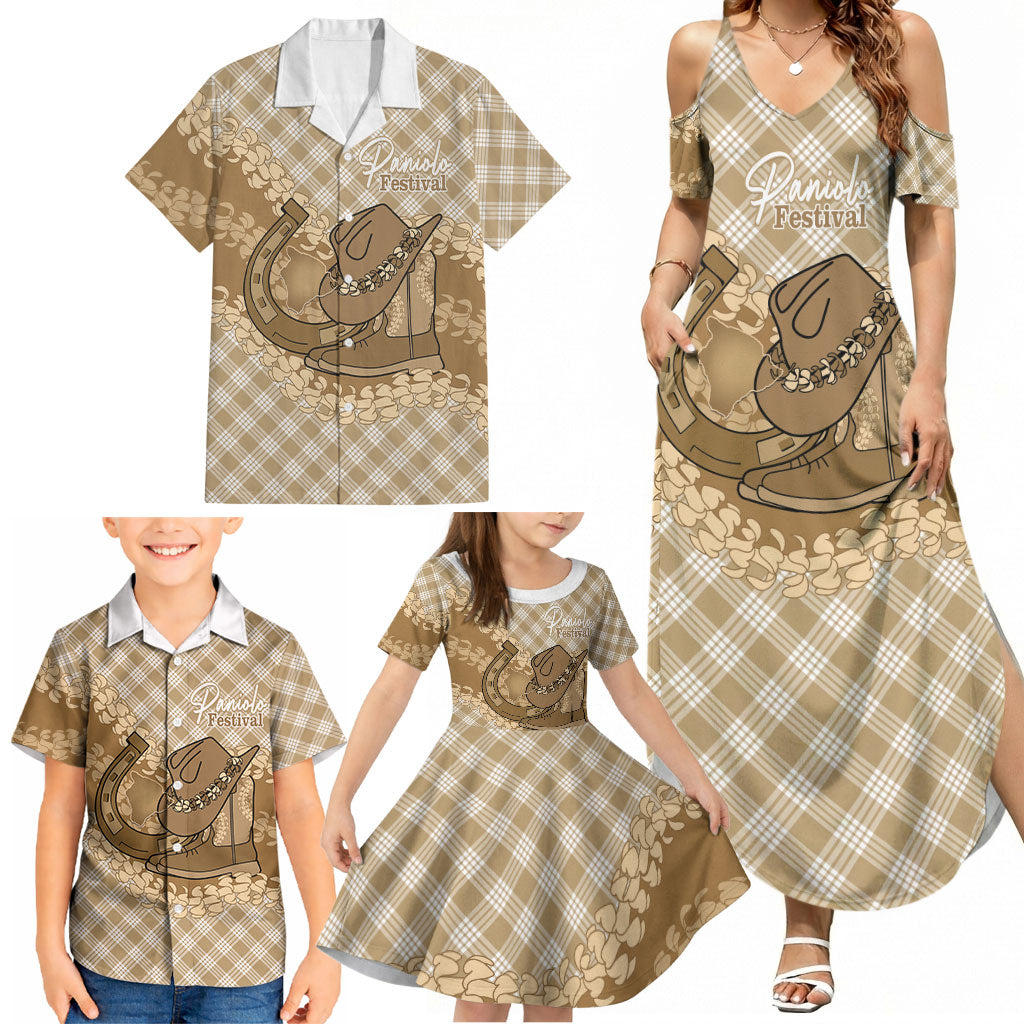 Makue Hawaii Cowboy Palaka Motifs Personalised Family Matching Summer Maxi Dress and Hawaiian Shirt Paniolo Festival Puakenikeni Lei LT14 - Polynesian Pride