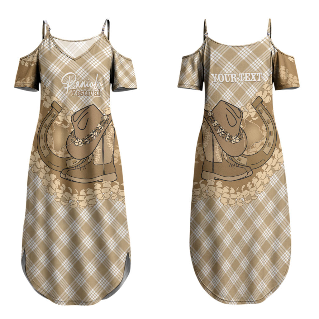 Makue Hawaii Cowboy Palaka Motifs Personalised Family Matching Summer Maxi Dress and Hawaiian Shirt Paniolo Festival Puakenikeni Lei LT14 Mom's Dress Brown - Polynesian Pride