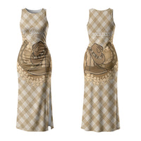 Makue Hawaii Cowboy Palaka Motifs Personalised Family Matching Tank Maxi Dress and Hawaiian Shirt Paniolo Festival Puakenikeni Lei LT14 Mom's Dress Brown - Polynesian Pride
