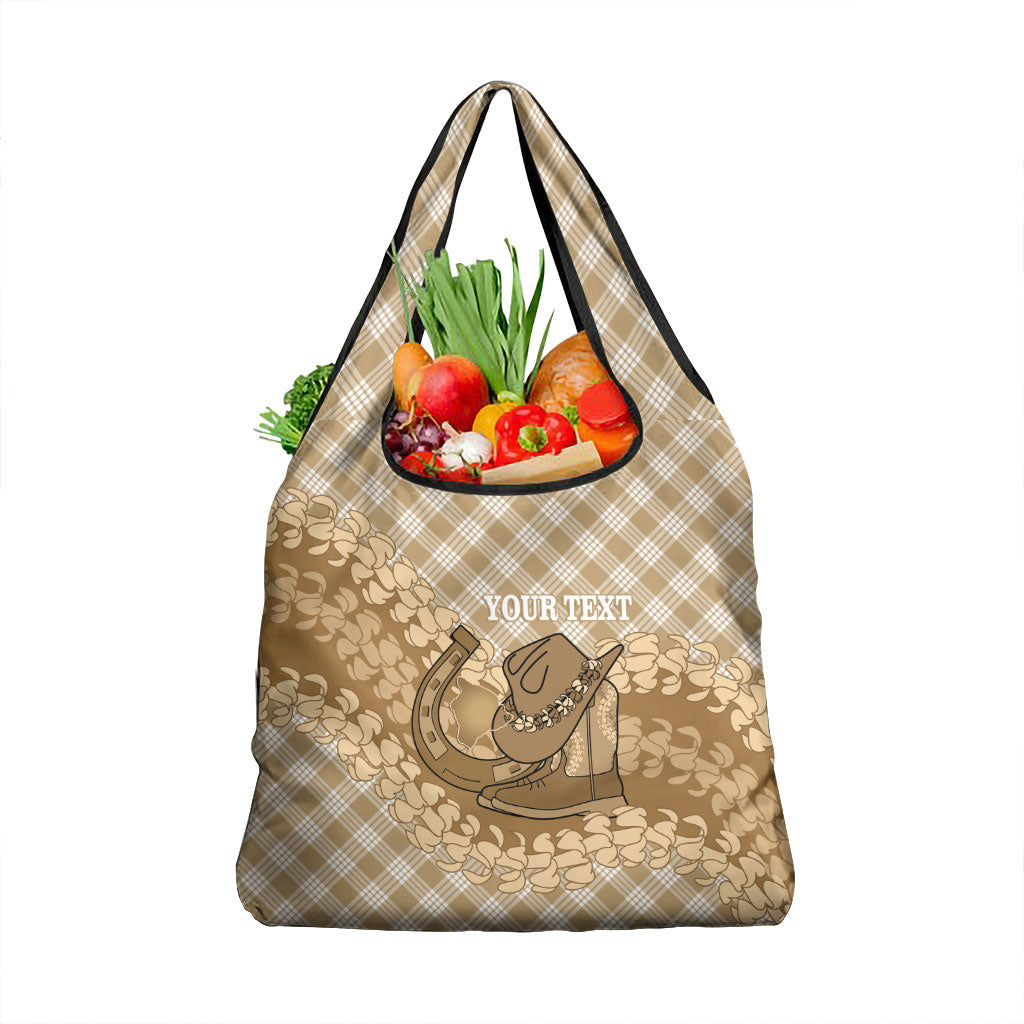 Makue Hawaii Cowboy Palaka Motifs Personalised Grocery Bag Paniolo Festival Puakenikeni Lei