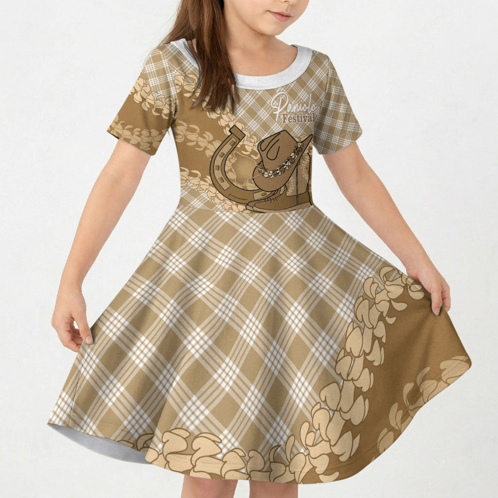 Makue Hawaii Cowboy Palaka Motifs Personalised Kid Short Sleeve Dress Paniolo Festival Puakenikeni Lei LT14 KID Brown - Polynesian Pride