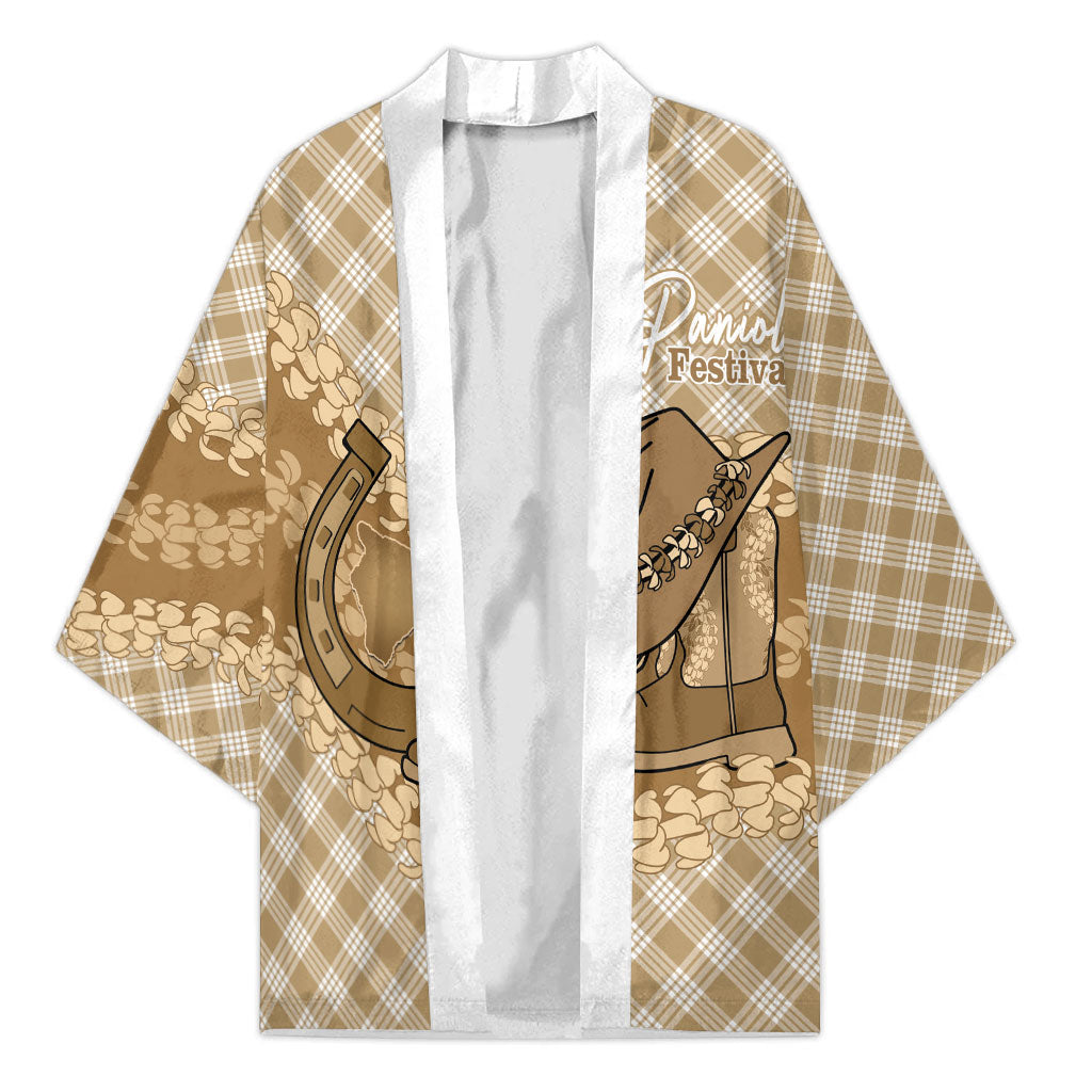 Makue Hawaii Cowboy Palaka Motifs Personalised Kimono Paniolo Festival Puakenikeni Lei LT14 Unisex Brown - Polynesian Pride