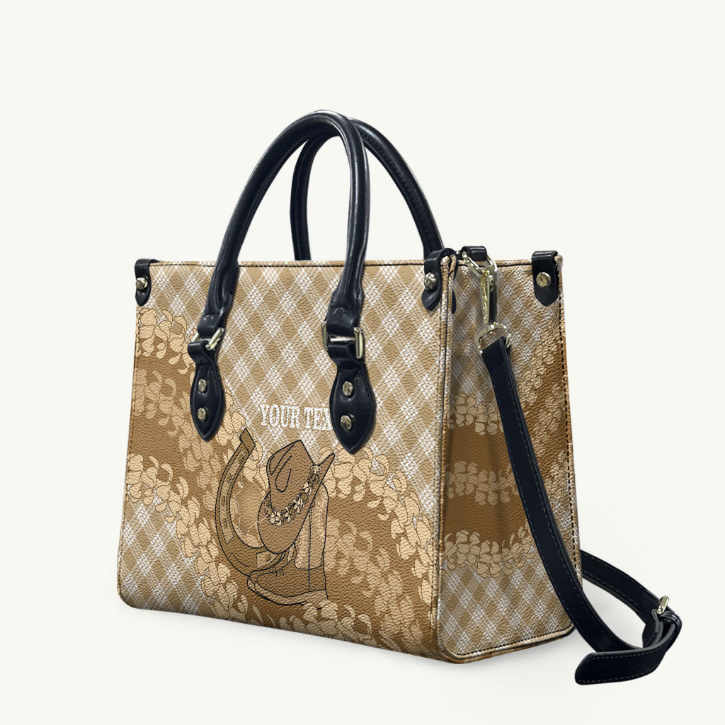 Makue Hawaii Cowboy Palaka Motifs Personalised Leather Bag Paniolo Festival Puakenikeni Lei LT14 Brown - Polynesian Pride