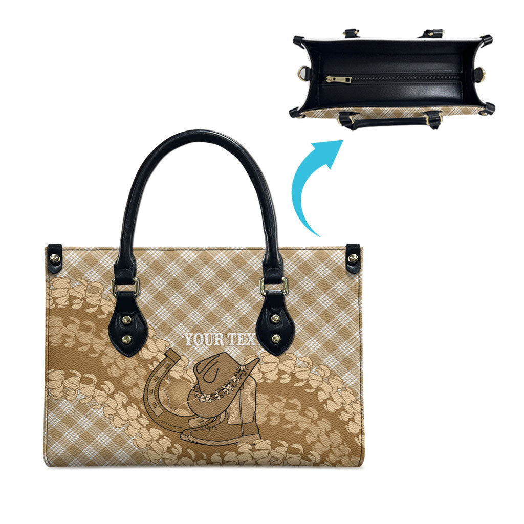 Makue Hawaii Cowboy Palaka Motifs Personalised Leather Bag Paniolo Festival Puakenikeni Lei LT14 - Polynesian Pride