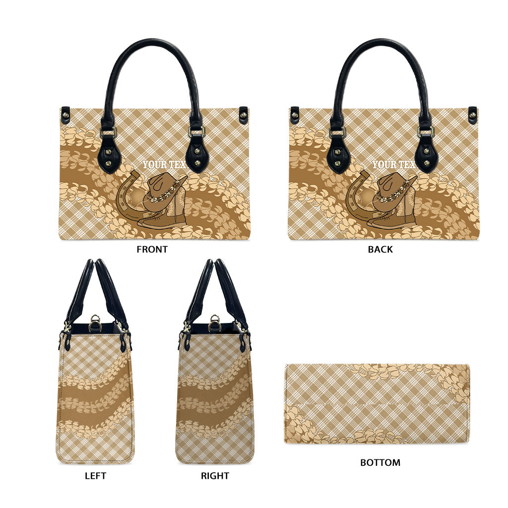 Makue Hawaii Cowboy Palaka Motifs Personalised Leather Bag Paniolo Festival Puakenikeni Lei LT14 - Polynesian Pride