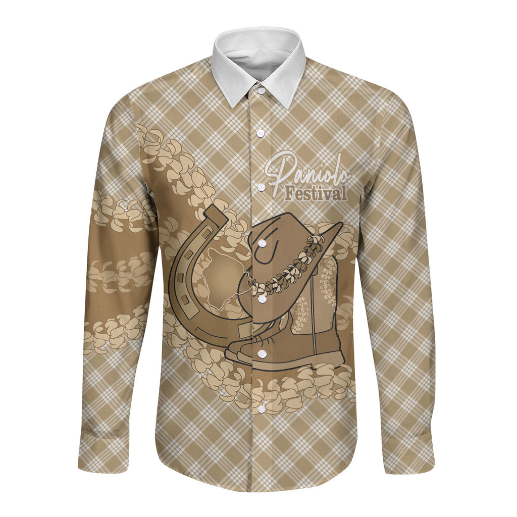 Makue Hawaii Cowboy Palaka Motifs Personalised Long Sleeve Button Shirt Paniolo Festival Puakenikeni Lei LT14 Unisex Brown - Polynesian Pride