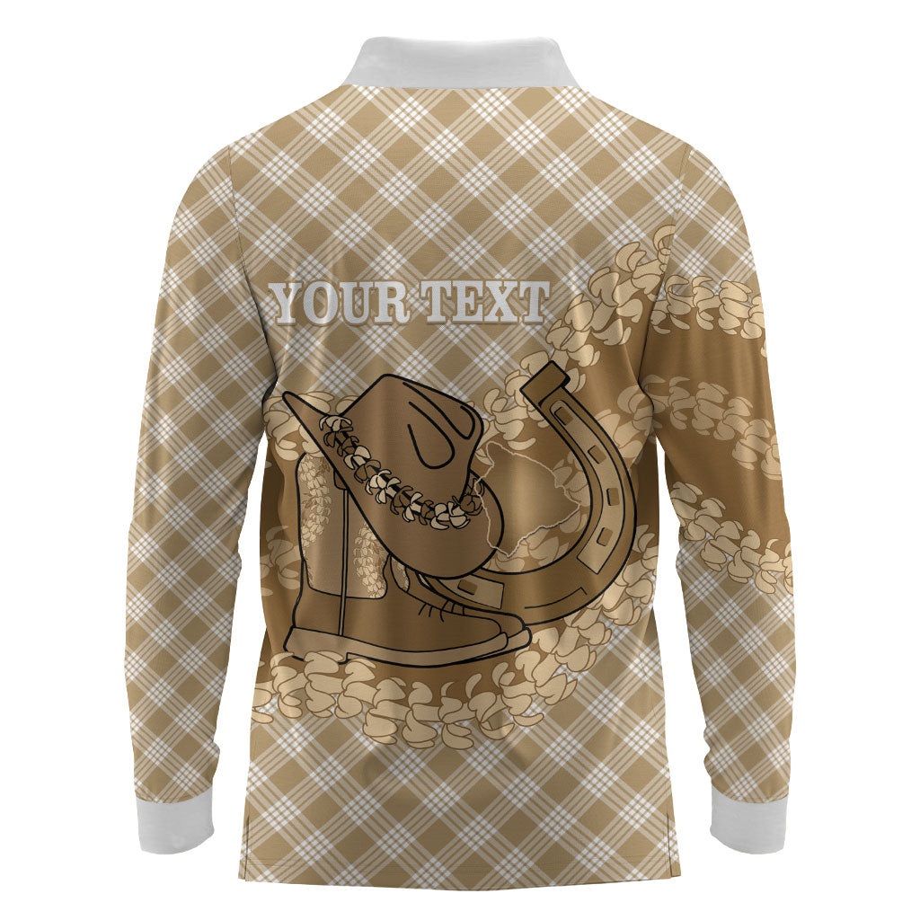 Makue Hawaii Cowboy Palaka Motifs Personalised Long Sleeve Polo Shirt Paniolo Festival Puakenikeni Lei LT14 - Polynesian Pride