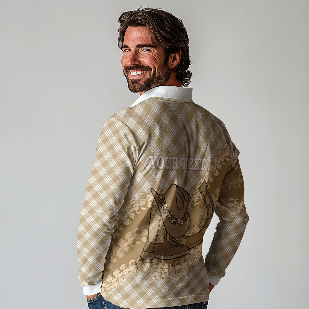 Makue Hawaii Cowboy Palaka Motifs Personalised Long Sleeve Polo Shirt Paniolo Festival Puakenikeni Lei LT14 - Polynesian Pride