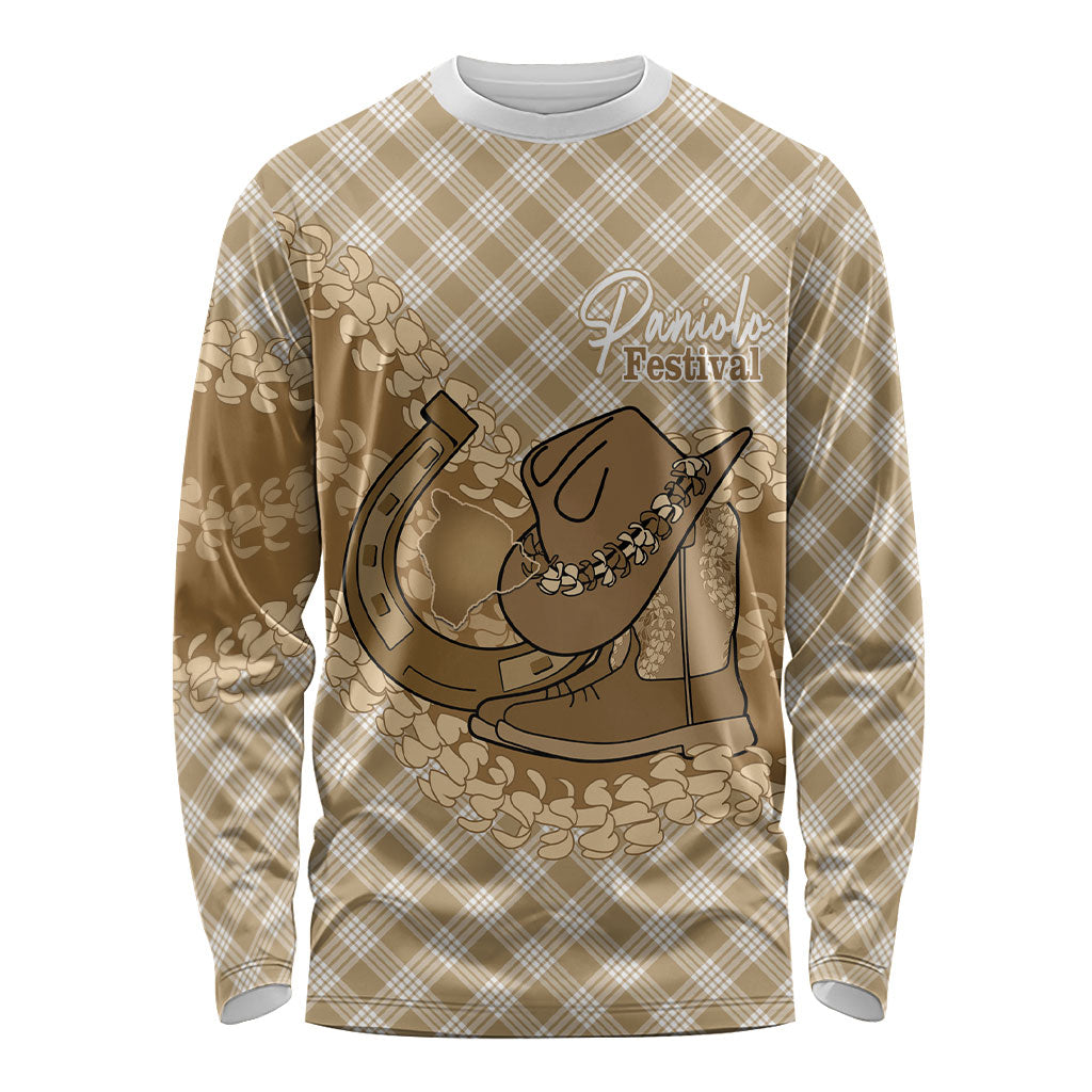 Makue Hawaii Cowboy Palaka Motifs Personalised Long Sleeve Shirt Paniolo Festival Puakenikeni Lei LT14 Unisex Brown - Polynesian Pride